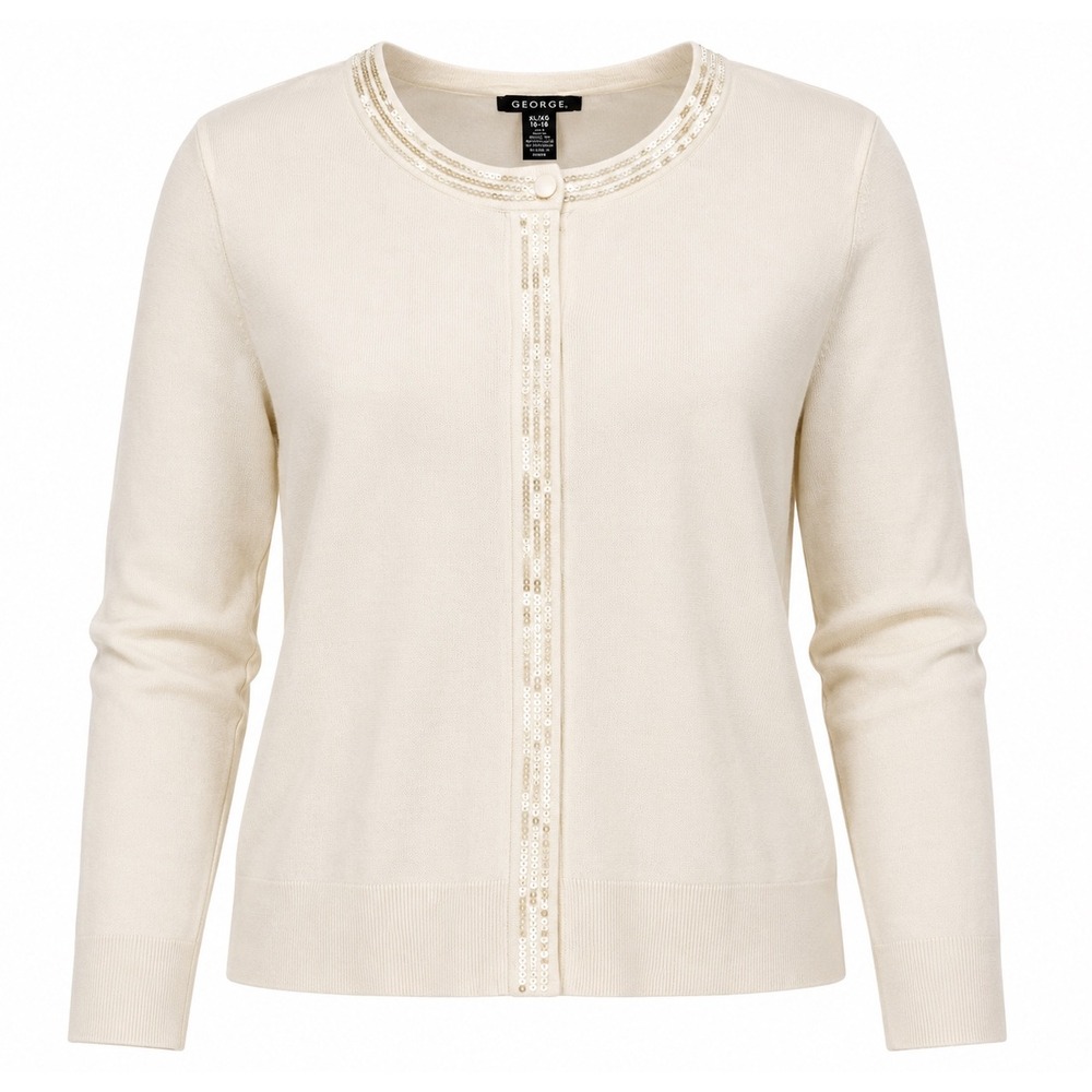 George Women's XL 16-18 Vanilla Dream Sequin Cardigan Sweater NWT